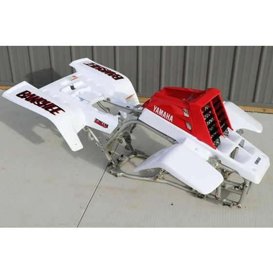 Yamaha Banshee fenders + gas tank plastic + grill + graphics WHITE & RED 1987